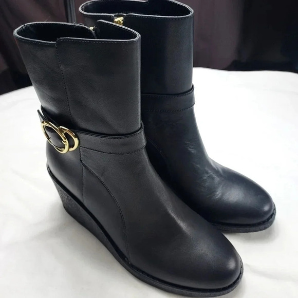 Talbots Shoes - Talbots Rowan Wedge Bootie Leather Size 7M Black Ankle Boot